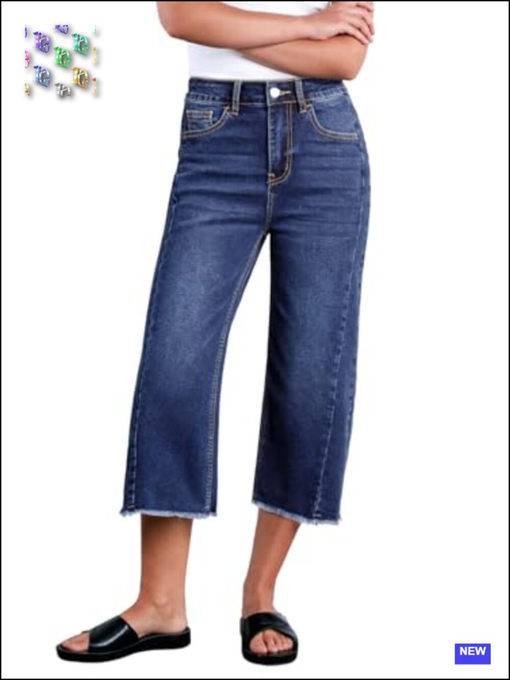 High Waisted Wide Leg Capri Jeans with Raw Hem and Side Seam
